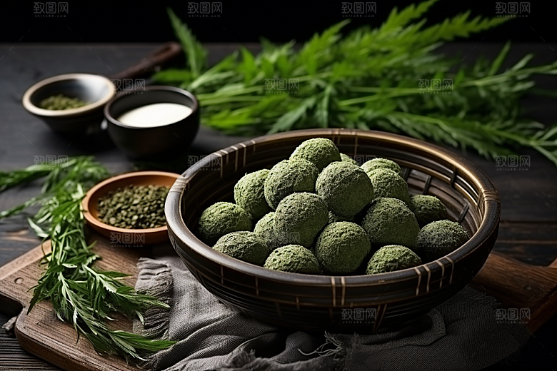 艾草中式糕点艾叶摄影图