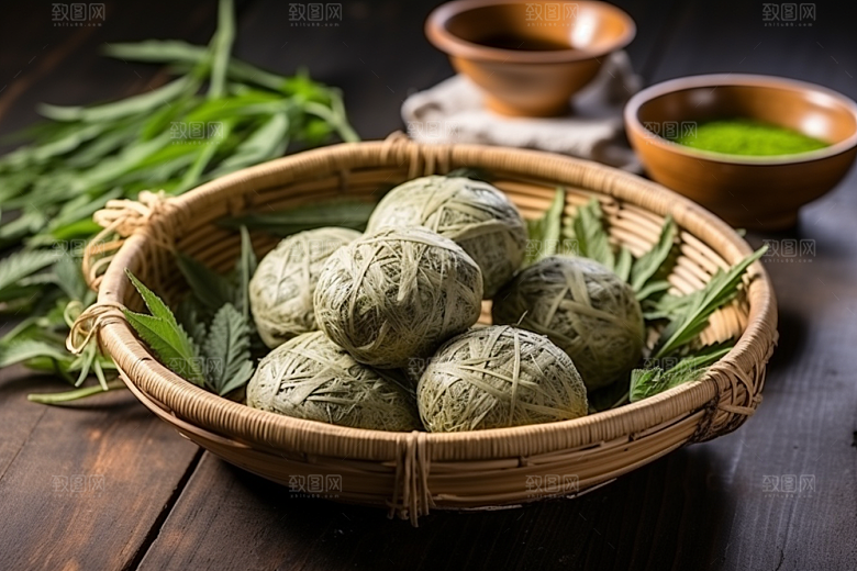 艾草糯米团清明摄影图