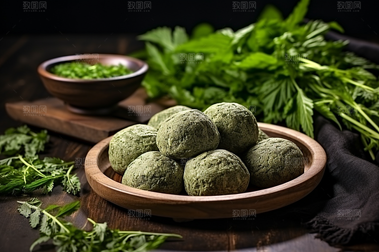 艾草青团糯米团摄影图