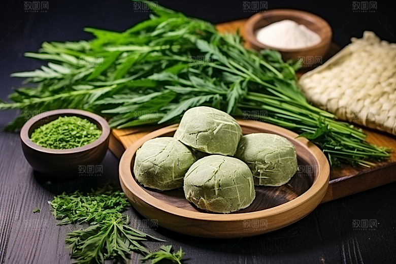 艾草糯米团传统文化摄影图