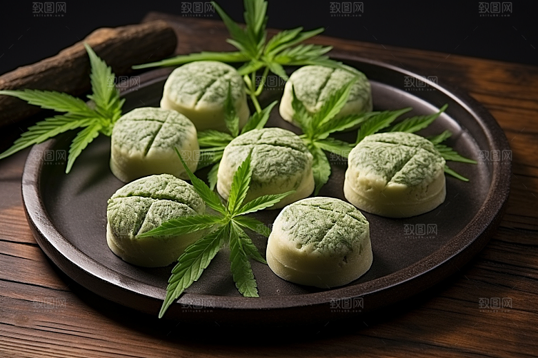 艾草中式糕点美食摄影图