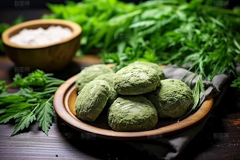 艾草美食青团摄影图