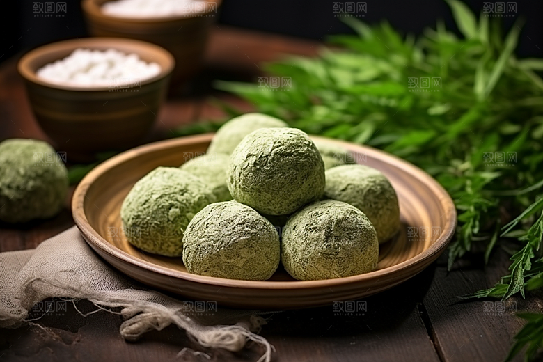 艾草清明糯米团摄影图