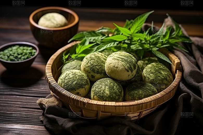 艾草传统文化青团摄影图