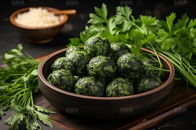 艾草艾叶青团摄影图