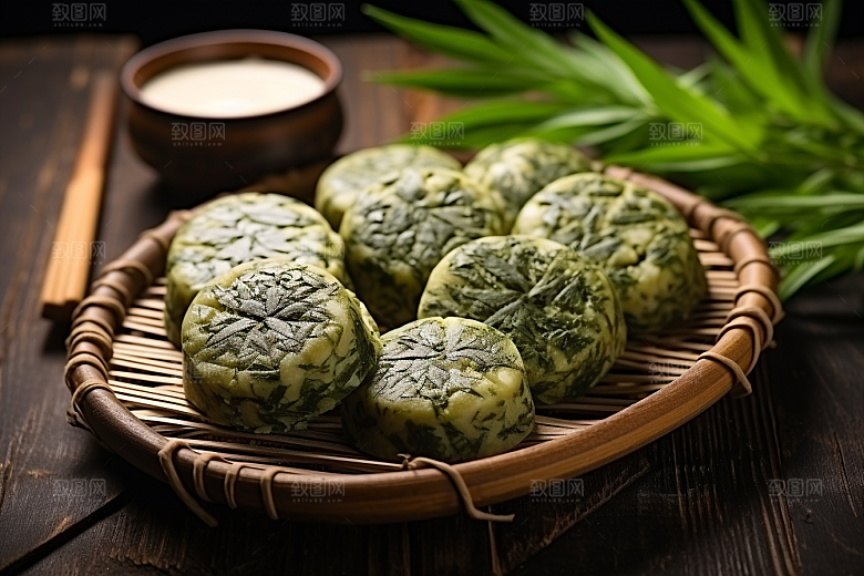 艾草糯米团糯叽叽摄影图