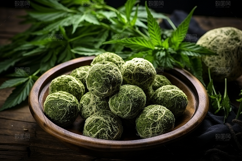 艾草艾叶中式糕点摄影图