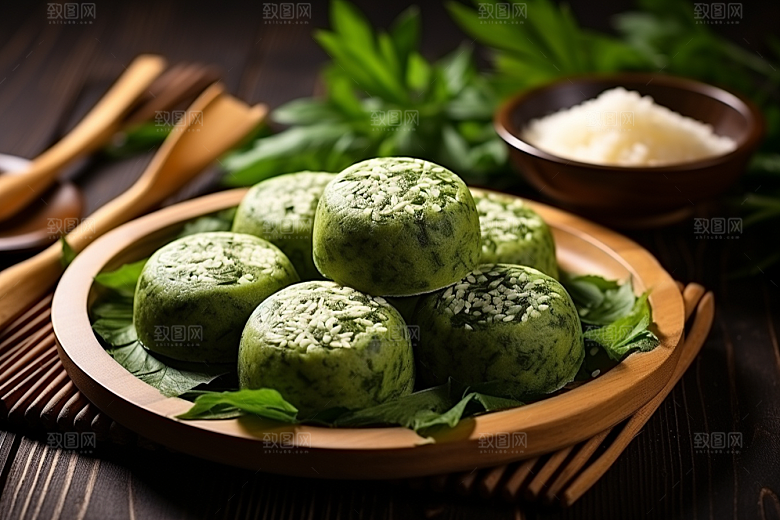 艾草青团美味高清摄影图