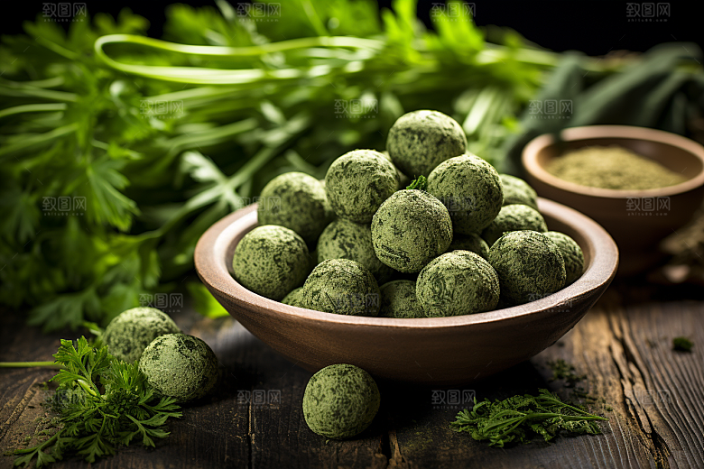 艾草青团传统美食高清摄影图