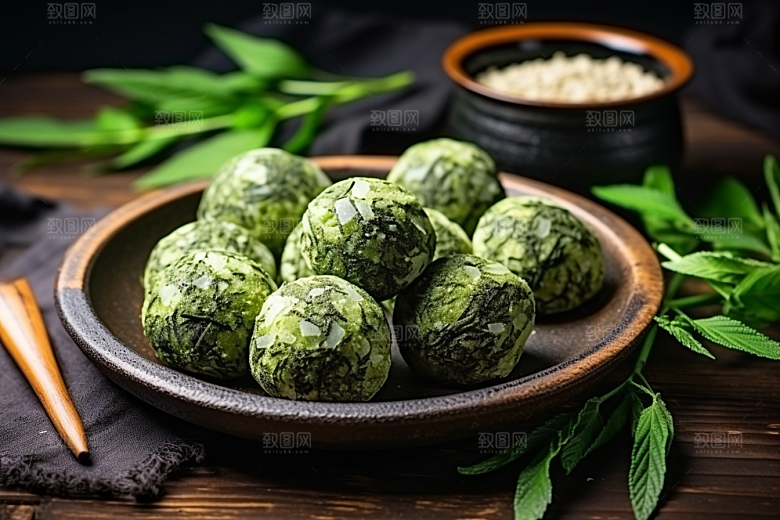 艾草青团艾叶糯叽叽摄影图