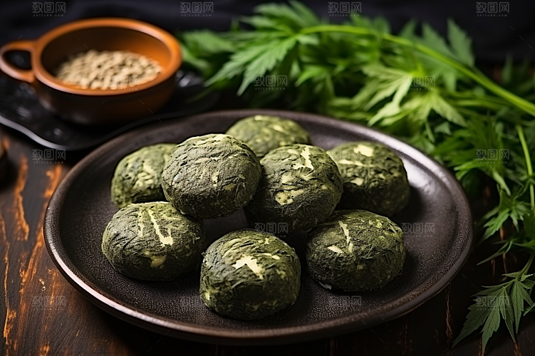艾草青团高清美味摄影图