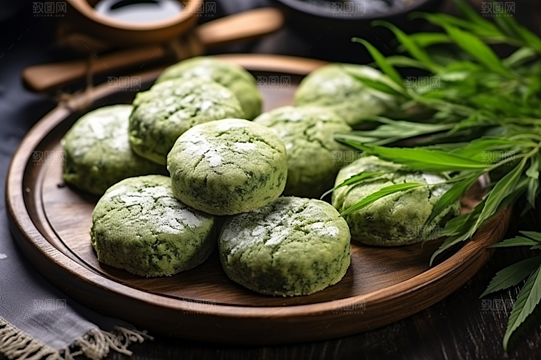 艾草青团端午节艾叶摄影图