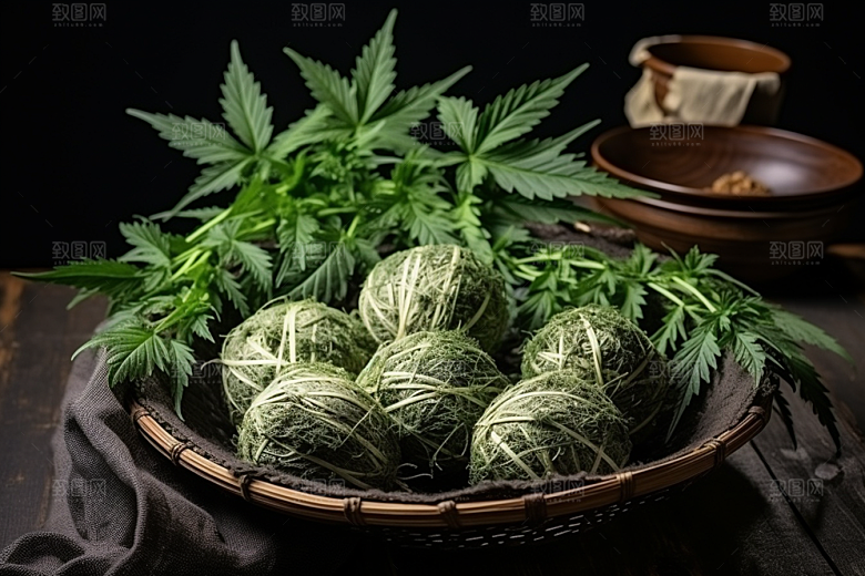 艾草青团传统美食美味摄影图
