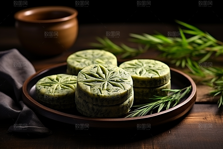 艾草青团传统美食高清摄影图