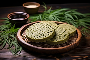 艾草青团传统美食美味摄影图