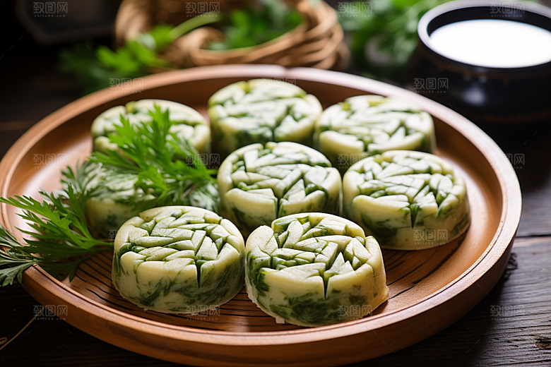 艾草青团美味高清摄影图