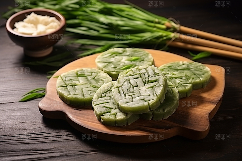 艾草青团端午节传统美食摄影图