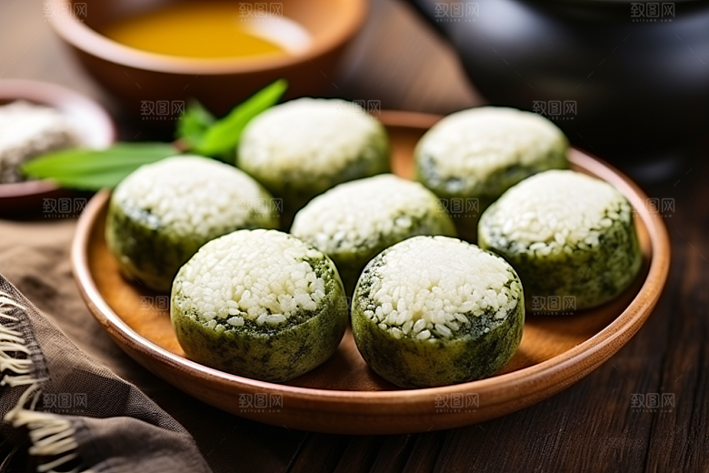 艾草青团传统美食端午节摄影图