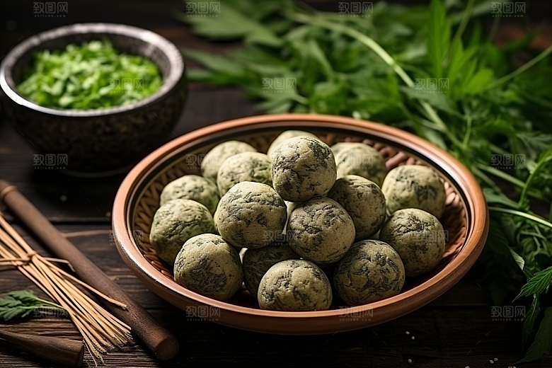 艾草青团糯叽叽高清摄影图