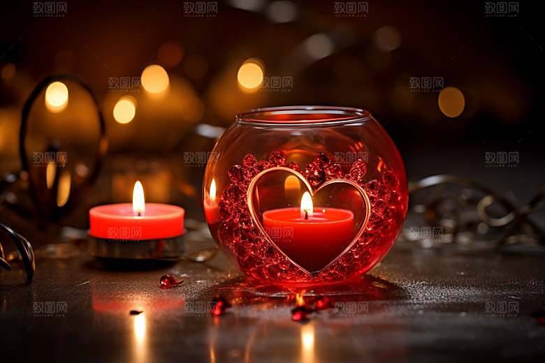 爱心蜡烛温馨美满摄影图