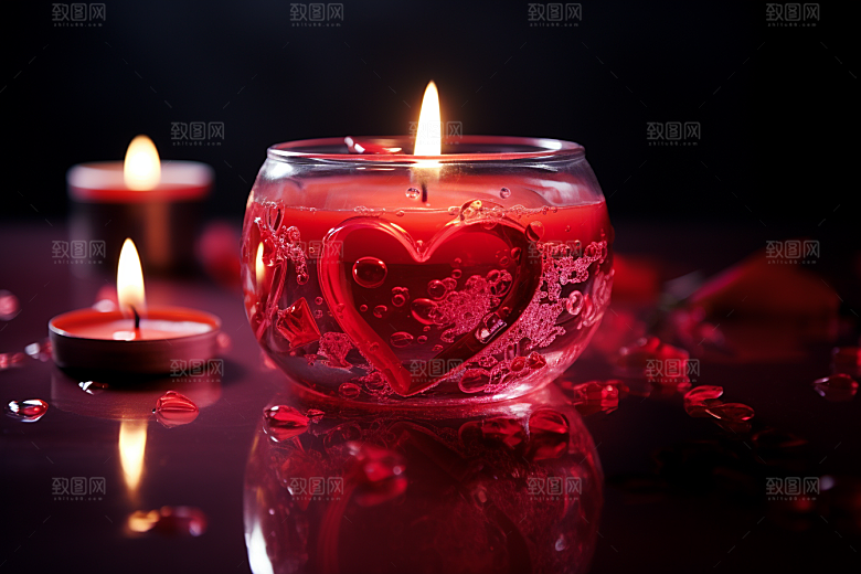 爱心蜡烛温馨幸福摄影图