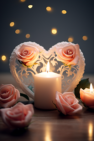 爱心蜡烛温馨情人节摄影图