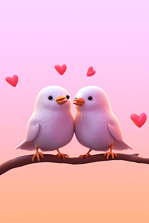 爱心小鸟爱情情人节模型