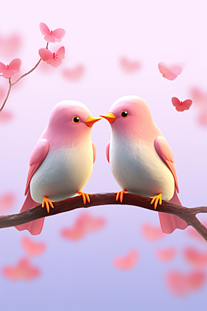 爱心小鸟爱情情人节模型