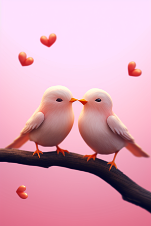 爱心小鸟爱情情侣模型