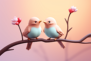 爱心小鸟甜蜜3D模型
