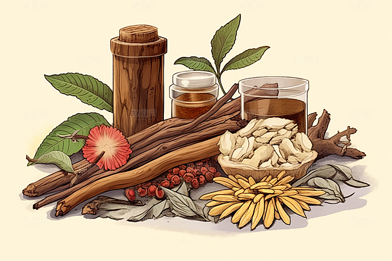 白术植物中药材插画