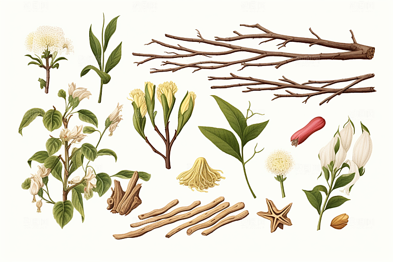 白术中草药药方插画