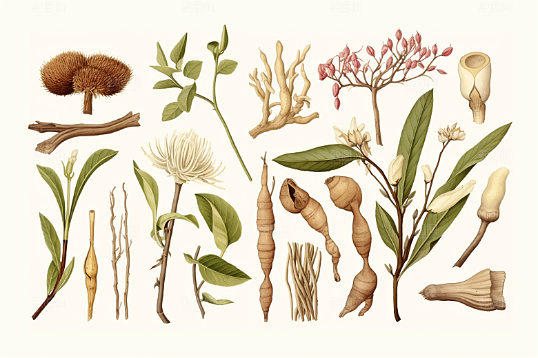 白术养生植物插画