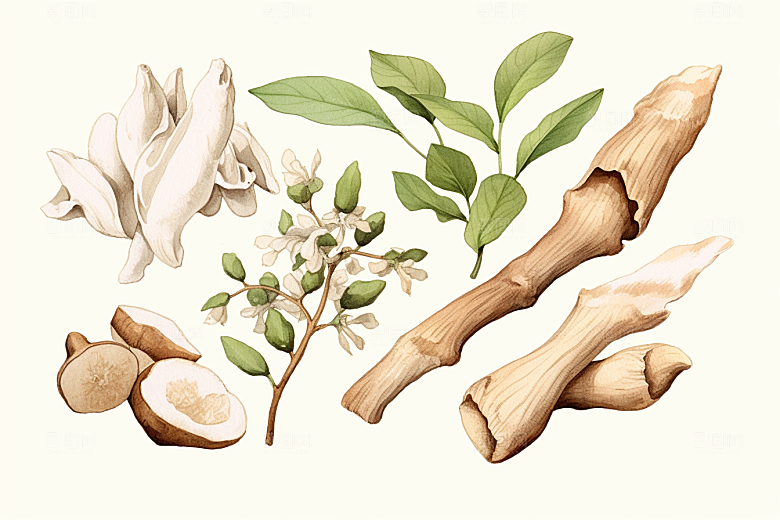 白术手绘植物插画