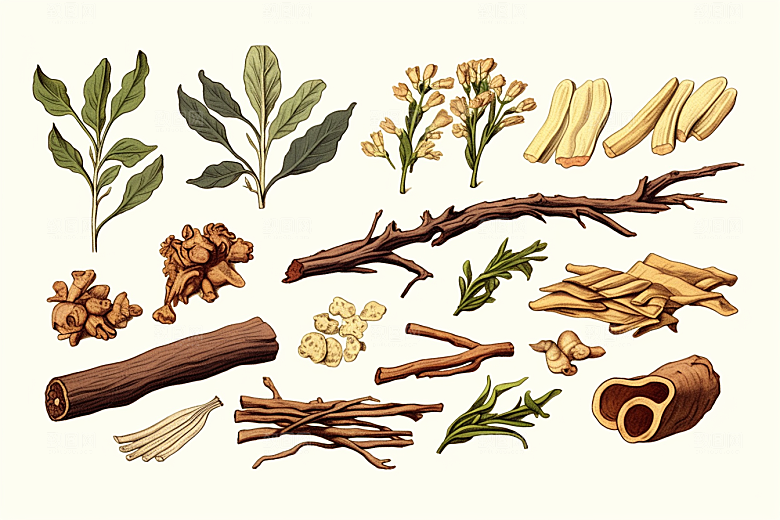 白术植物中医插画