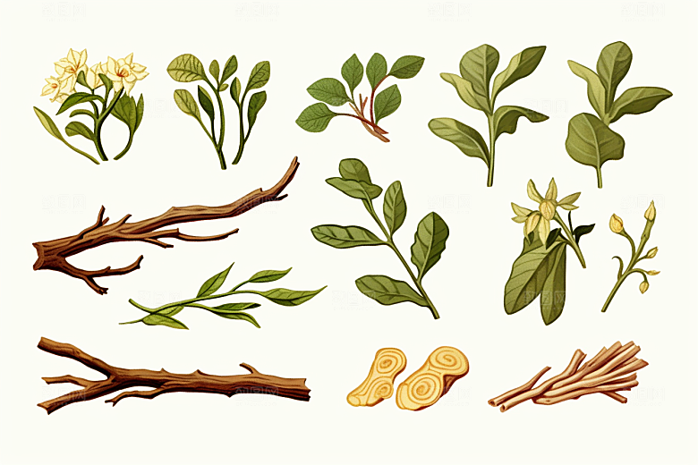 白术中草药中药材插画