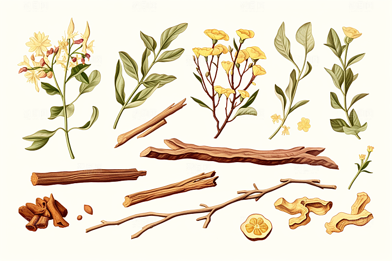 白术植物中药材插画