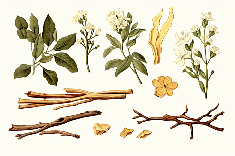 白术中草药手绘插画