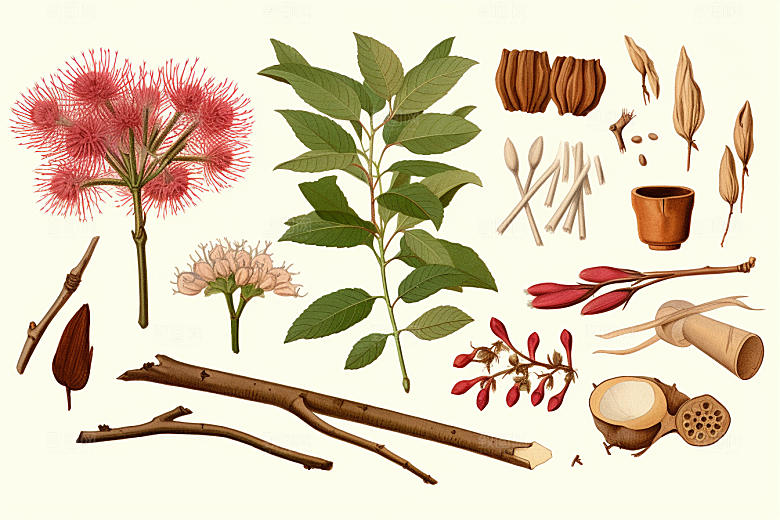 白术手绘中草药插画