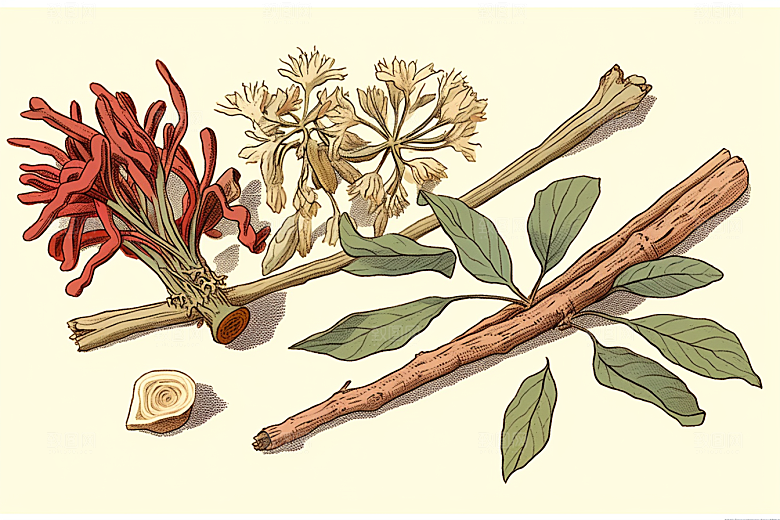 白术中药材药方插画