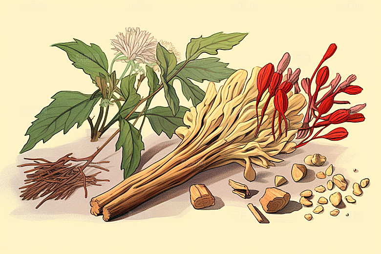 白术中药材药方插画