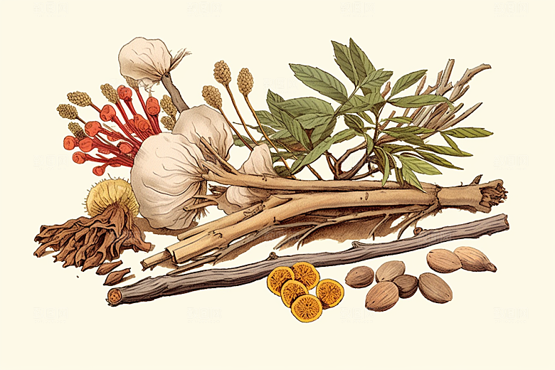 白术保健中草药插画
