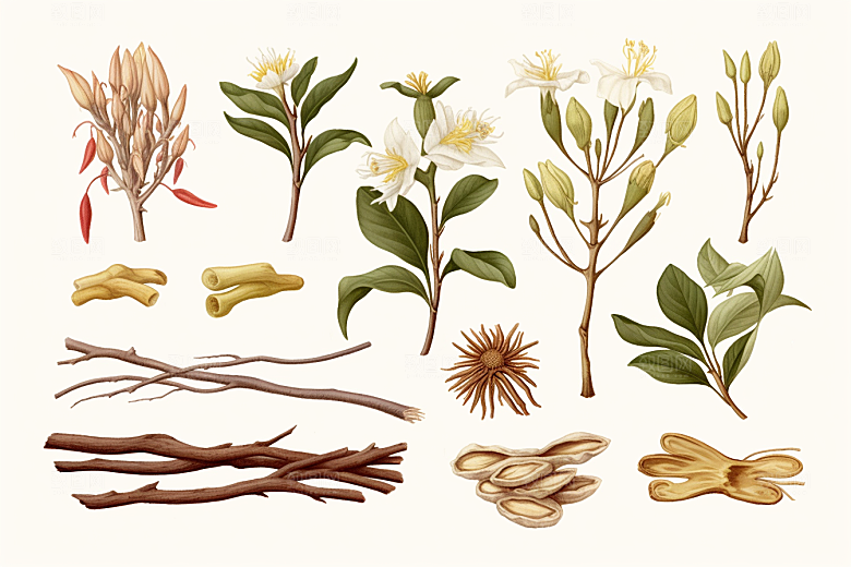 白术中医中草药插画