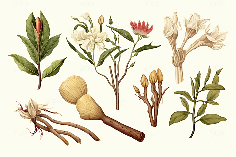 白术中药材药方插画