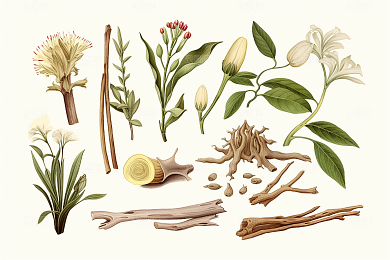 白术养生中草药插画