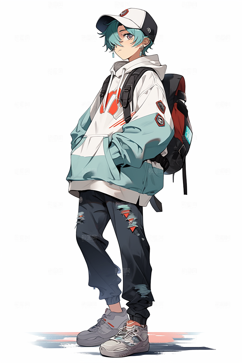 棒球帽人物少年少女运动插画