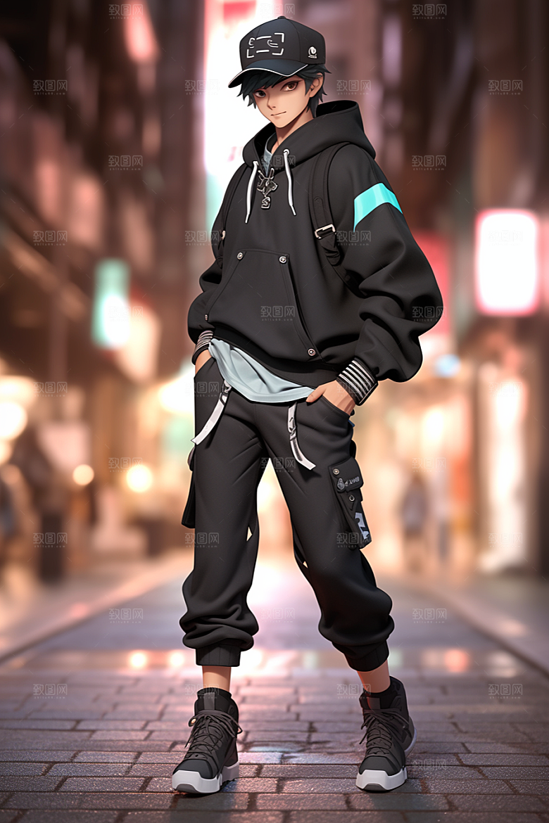 抱球帽人物时尚手绘插画