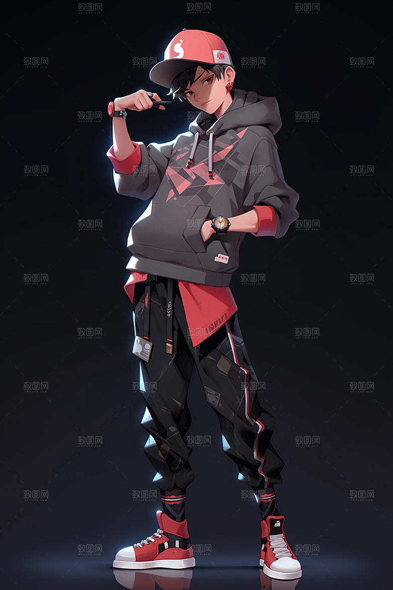 抱球帽人物手绘少年感插画