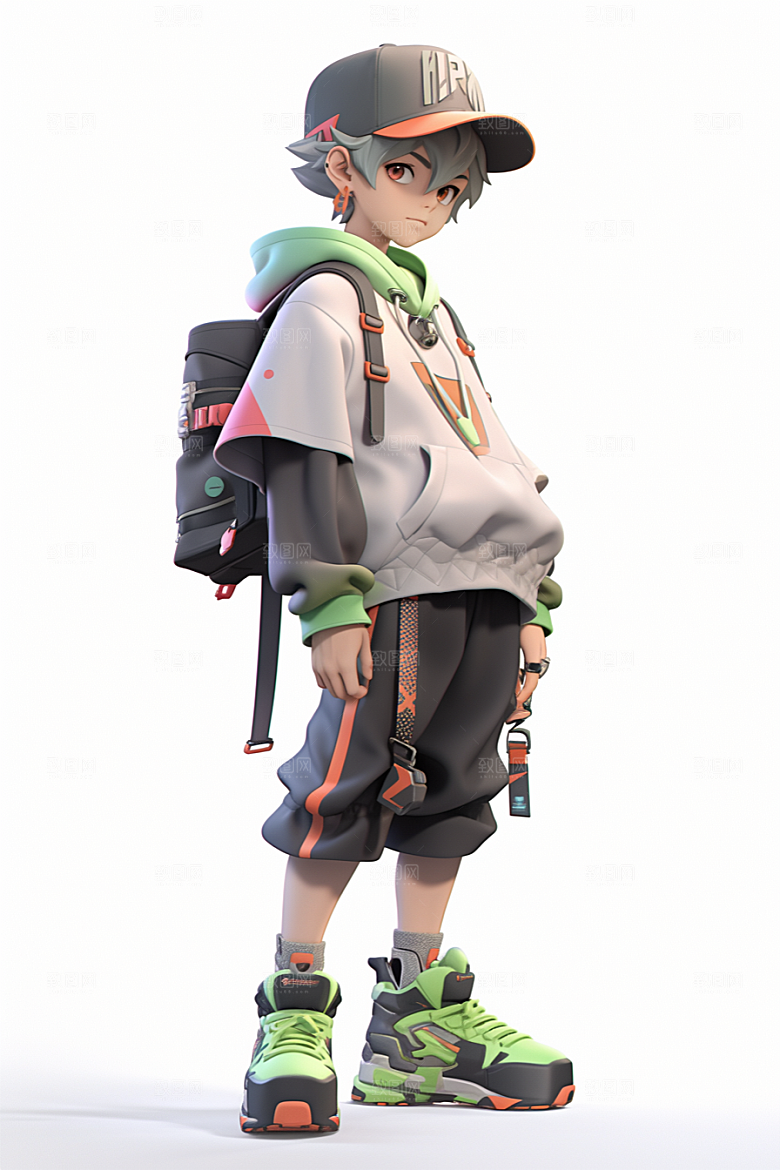 抱球帽人物青春少年感插画