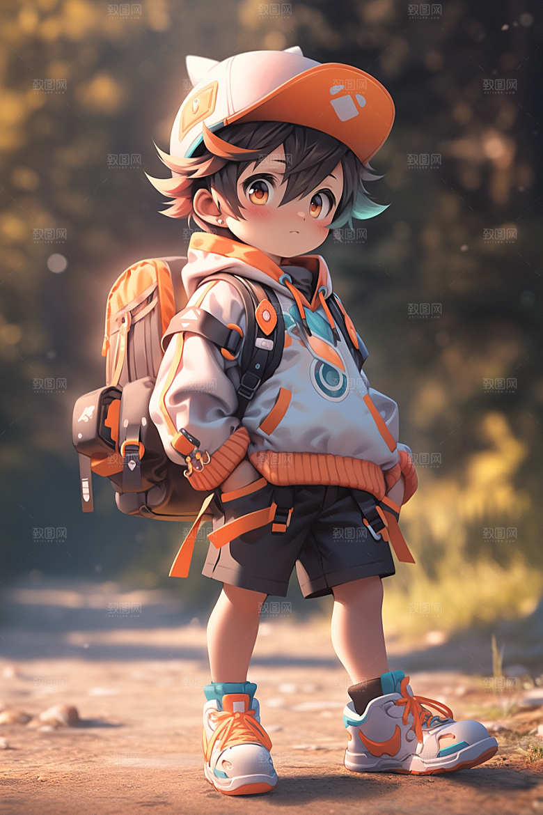 抱球帽人物少年感动漫风插画